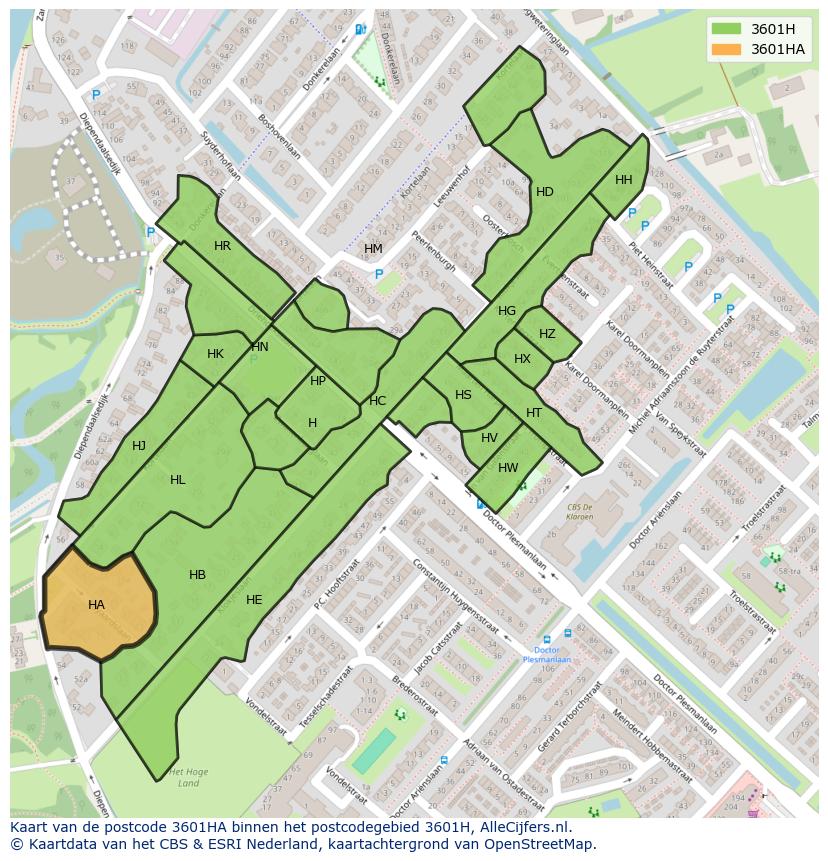 Afbeelding van het postcodegebied 3601 HA op de kaart.