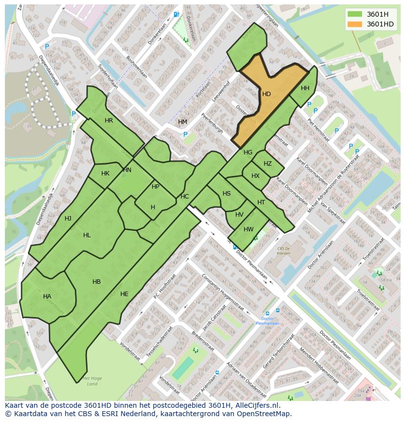 Afbeelding van het postcodegebied 3601 HD op de kaart.