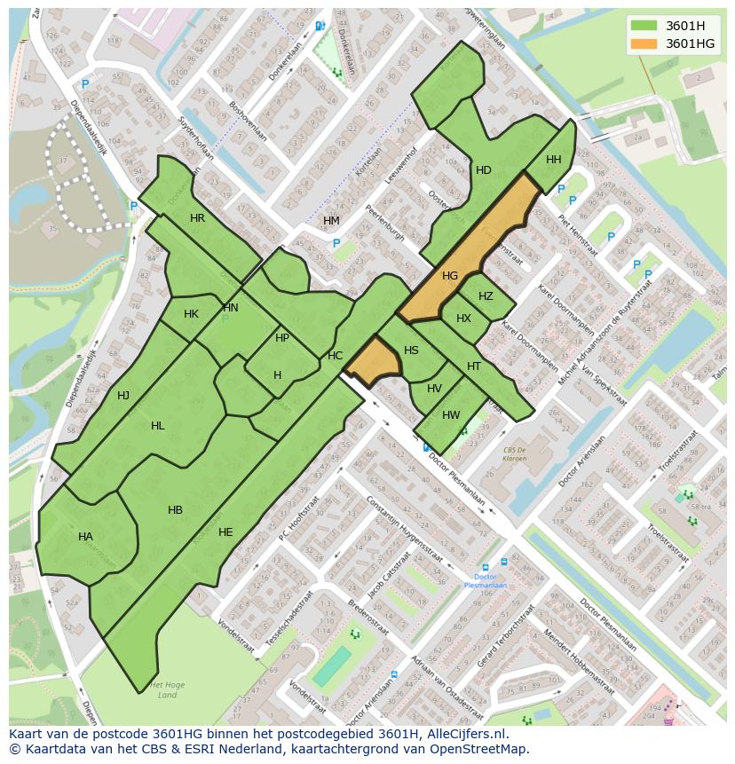 Afbeelding van het postcodegebied 3601 HG op de kaart.