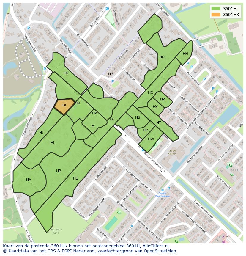 Afbeelding van het postcodegebied 3601 HK op de kaart.