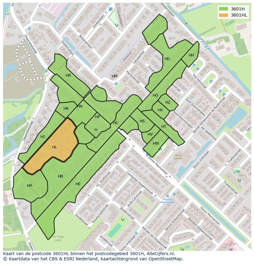 Afbeelding van het postcodegebied 3601 HL op de kaart.