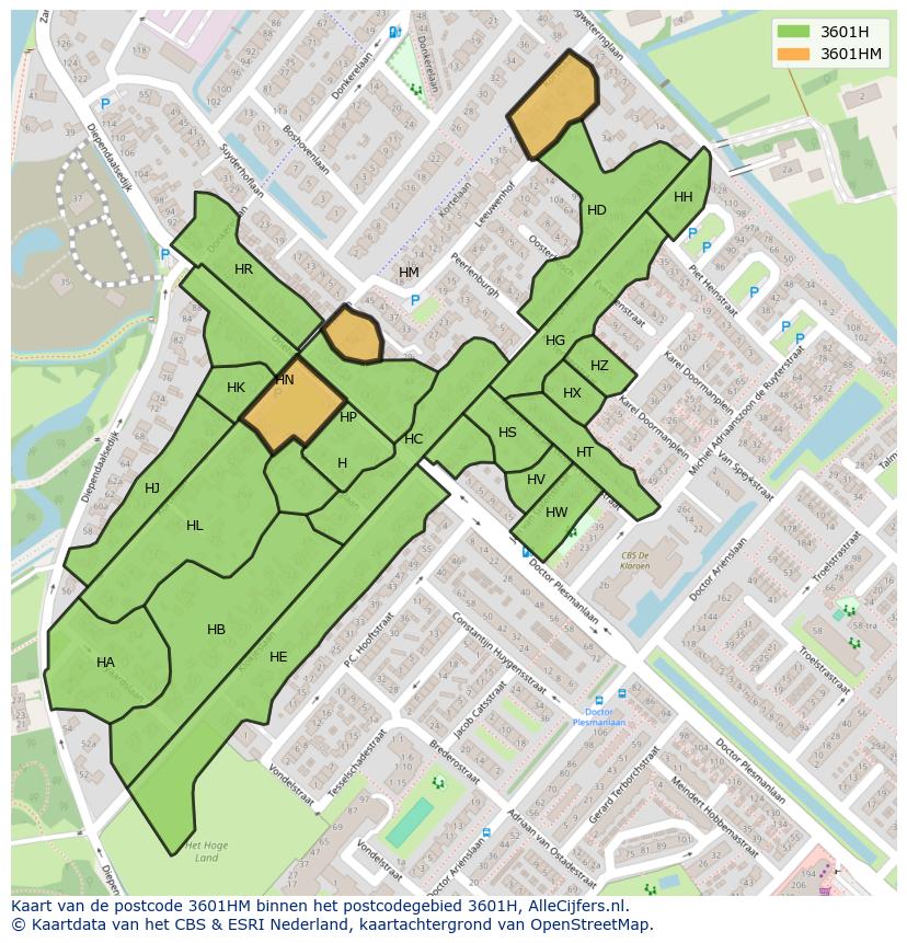 Afbeelding van het postcodegebied 3601 HM op de kaart.