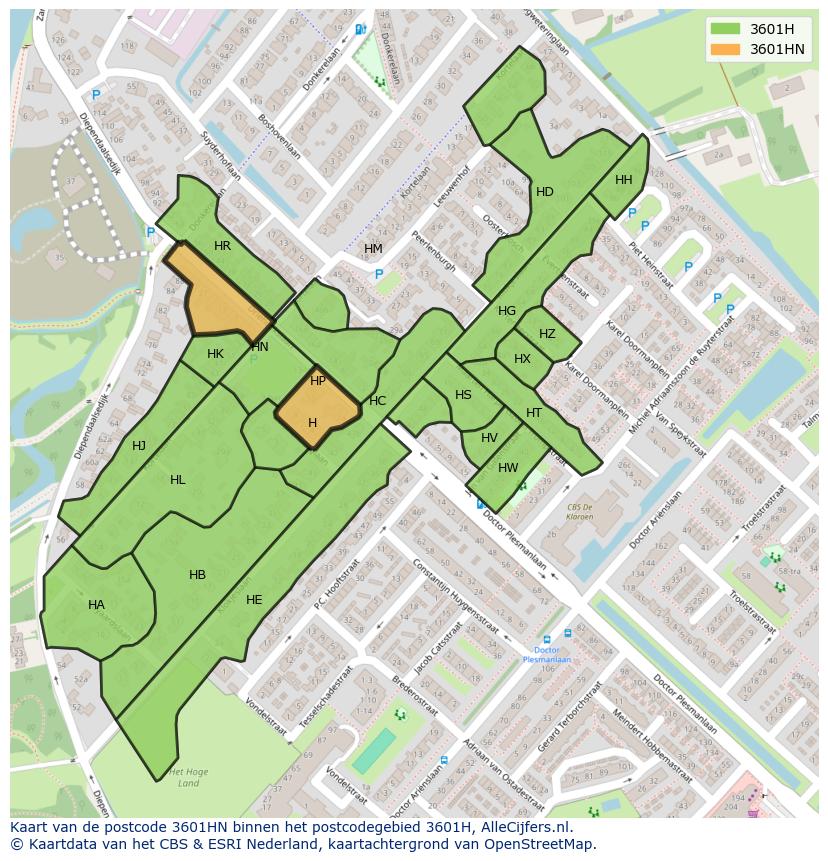 Afbeelding van het postcodegebied 3601 HN op de kaart.