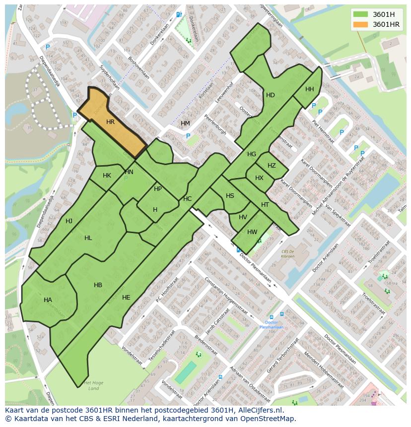 Afbeelding van het postcodegebied 3601 HR op de kaart.
