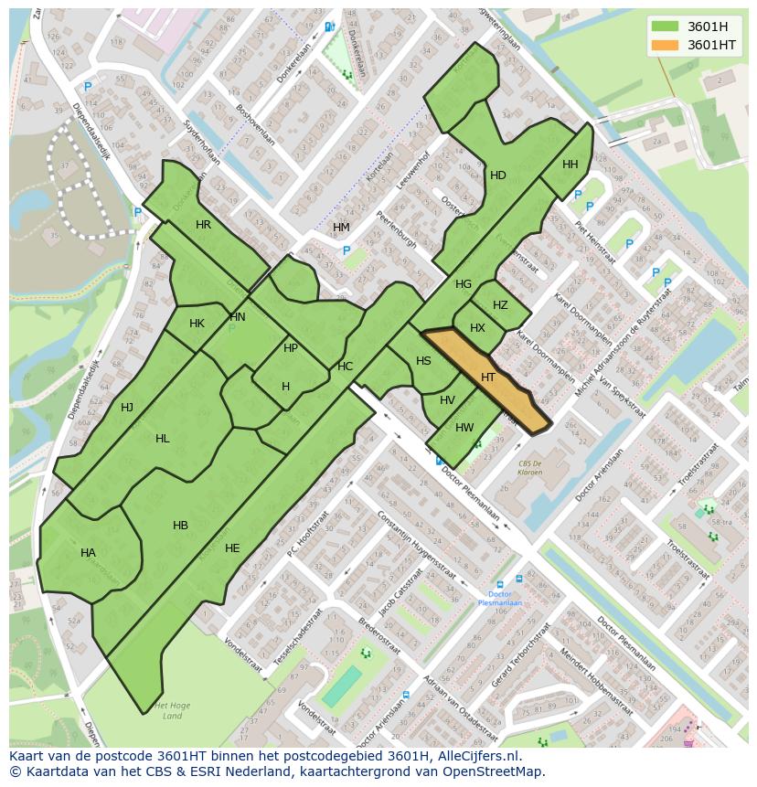 Afbeelding van het postcodegebied 3601 HT op de kaart.