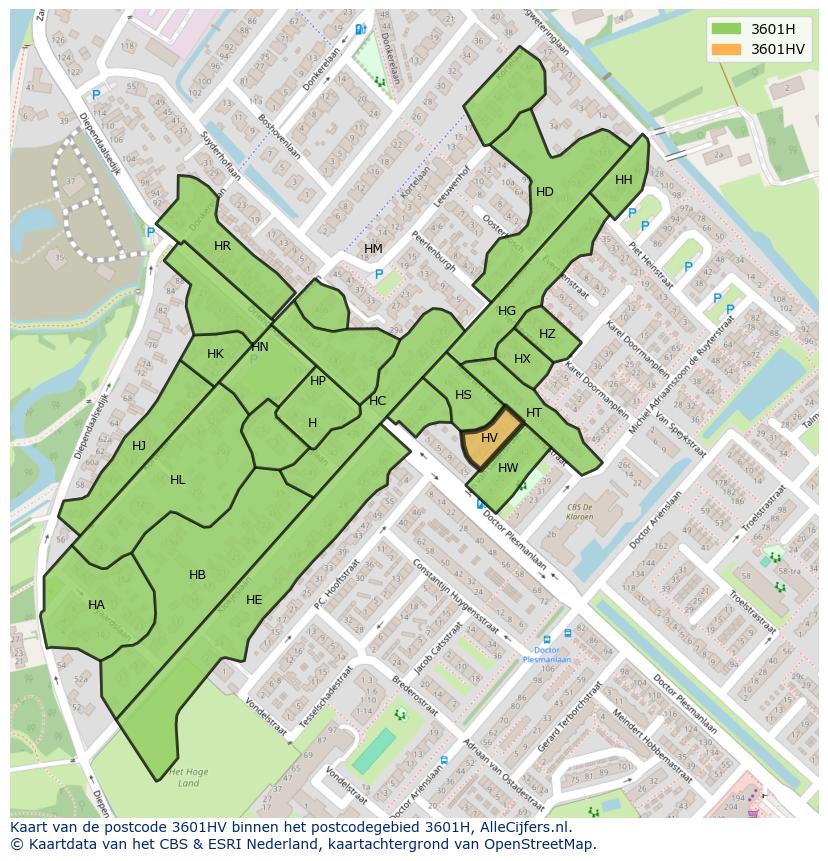 Afbeelding van het postcodegebied 3601 HV op de kaart.