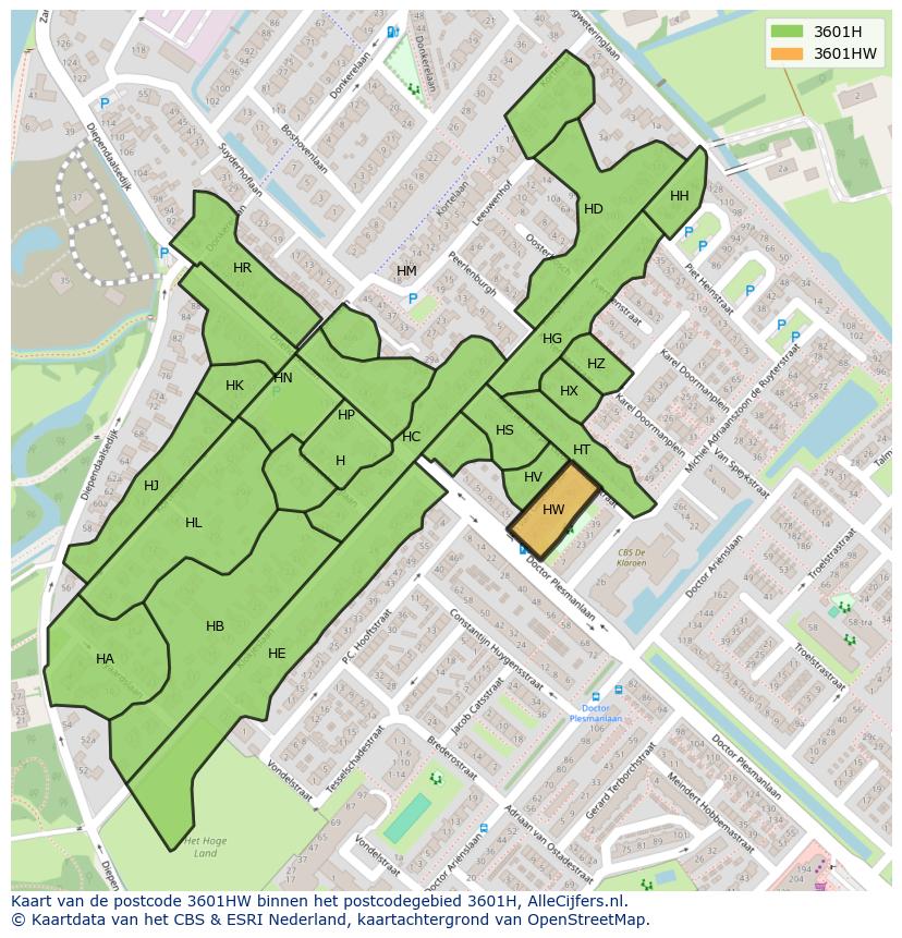 Afbeelding van het postcodegebied 3601 HW op de kaart.