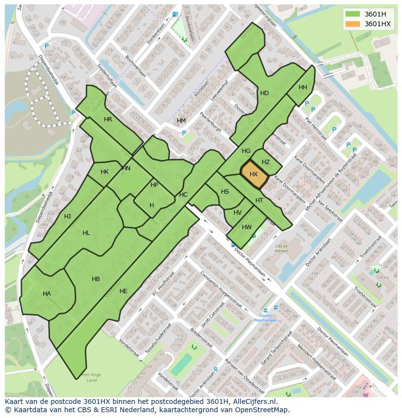 Afbeelding van het postcodegebied 3601 HX op de kaart.