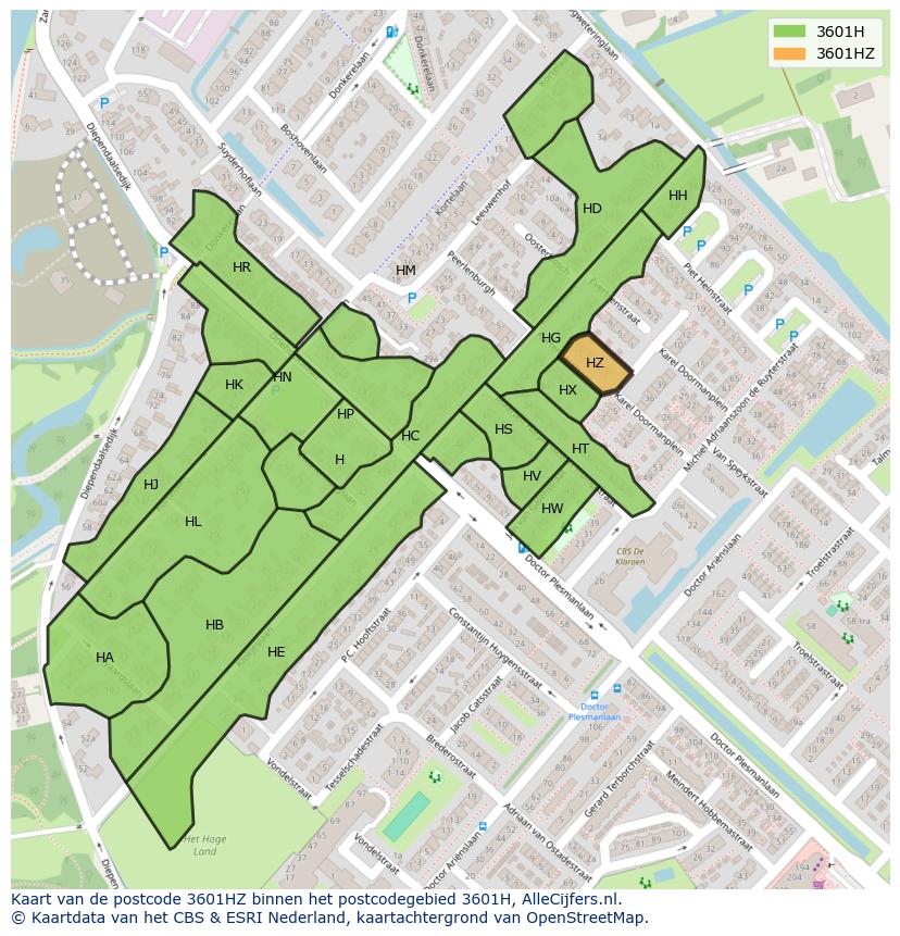 Afbeelding van het postcodegebied 3601 HZ op de kaart.