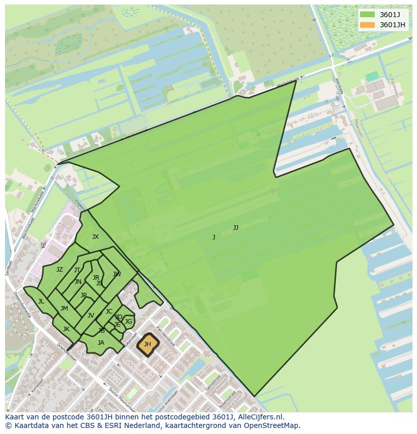 Afbeelding van het postcodegebied 3601 JH op de kaart.