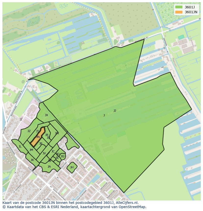 Afbeelding van het postcodegebied 3601 JN op de kaart.