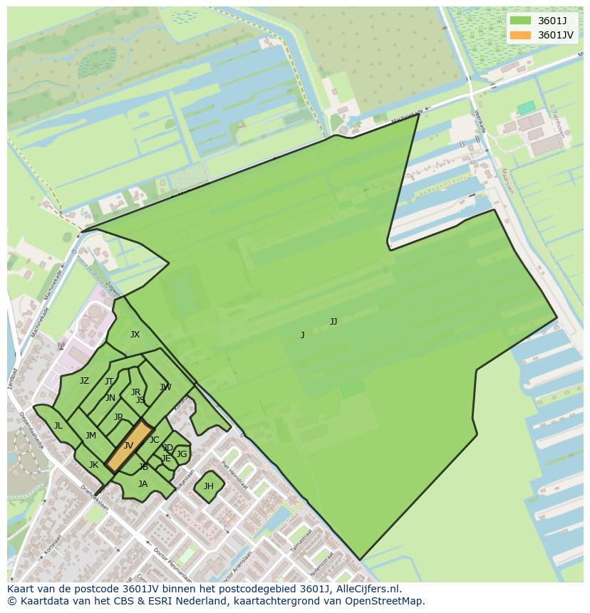 Afbeelding van het postcodegebied 3601 JV op de kaart.
