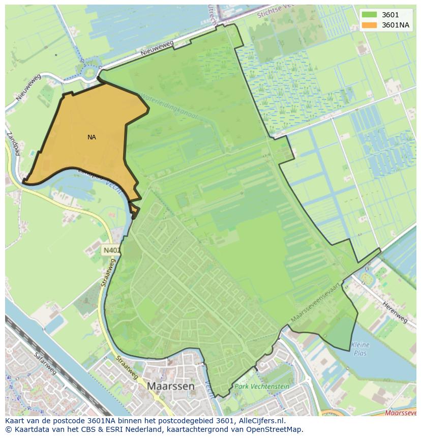 Afbeelding van het postcodegebied 3601 NA op de kaart.