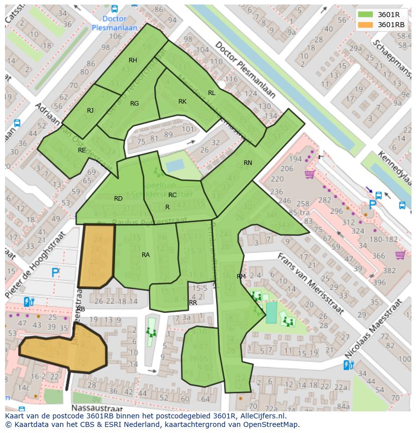 Afbeelding van het postcodegebied 3601 RB op de kaart.