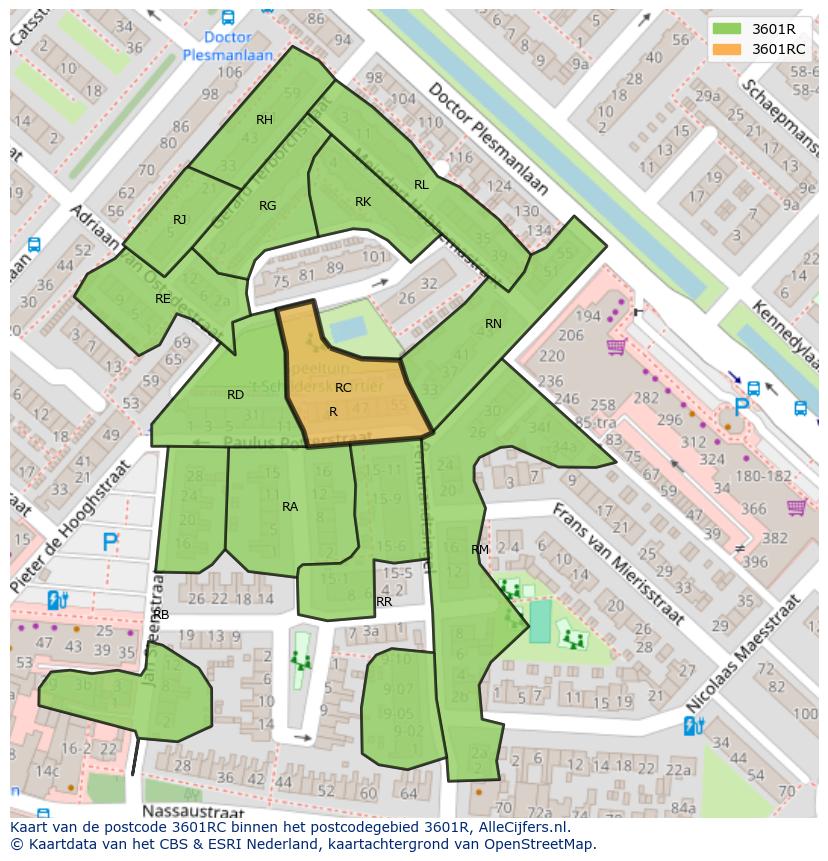 Afbeelding van het postcodegebied 3601 RC op de kaart.