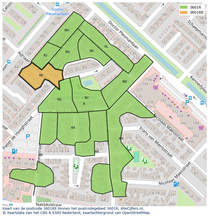 Afbeelding van het postcodegebied 3601 RE op de kaart.