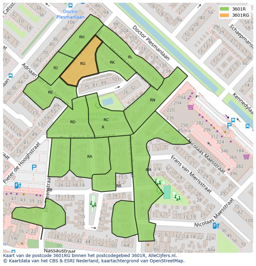 Afbeelding van het postcodegebied 3601 RG op de kaart.