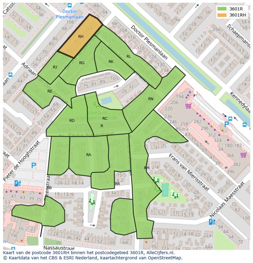 Afbeelding van het postcodegebied 3601 RH op de kaart.