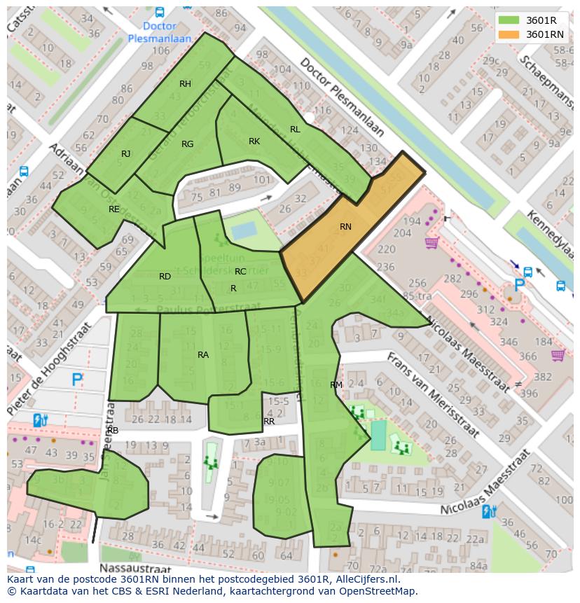 Afbeelding van het postcodegebied 3601 RN op de kaart.