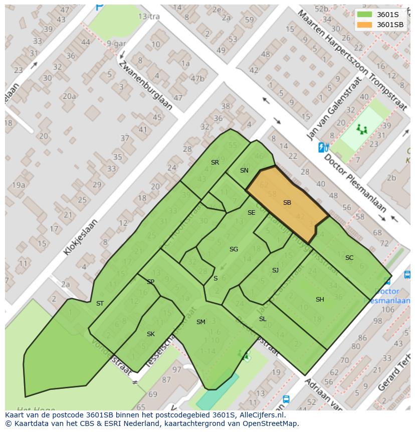 Afbeelding van het postcodegebied 3601 SB op de kaart.