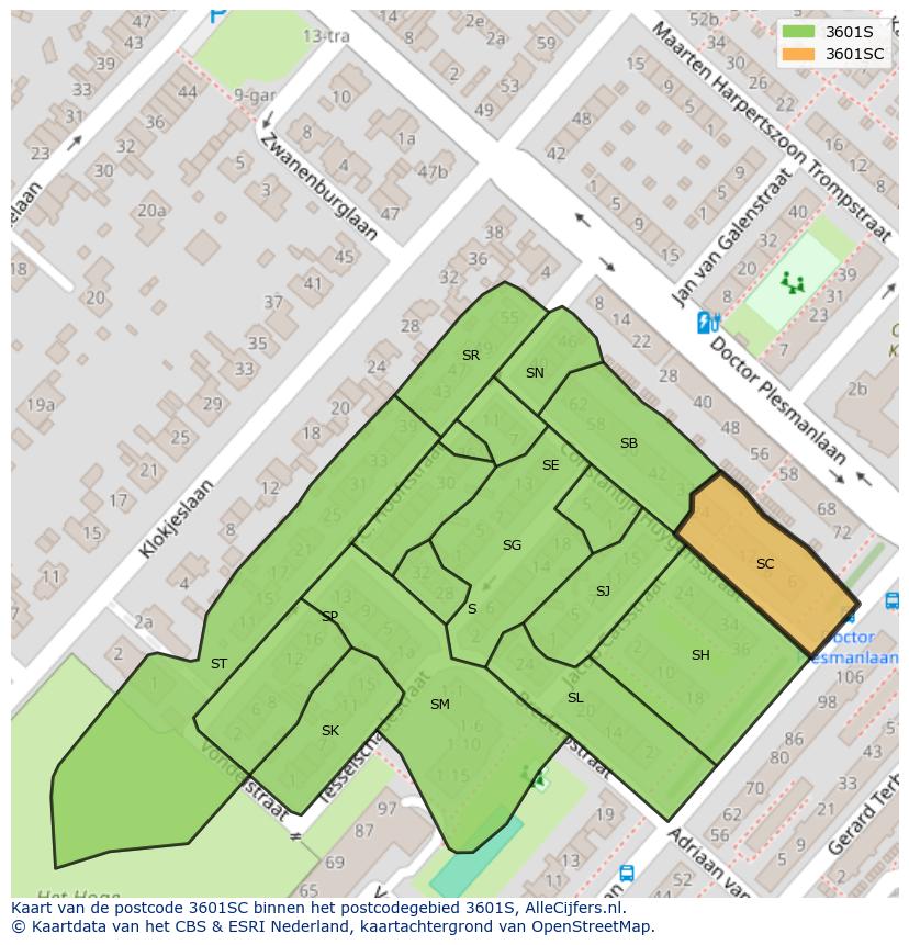 Afbeelding van het postcodegebied 3601 SC op de kaart.