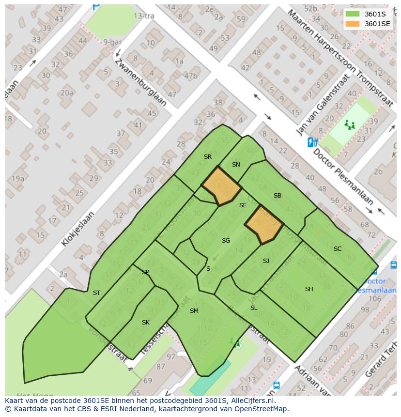 Afbeelding van het postcodegebied 3601 SE op de kaart.