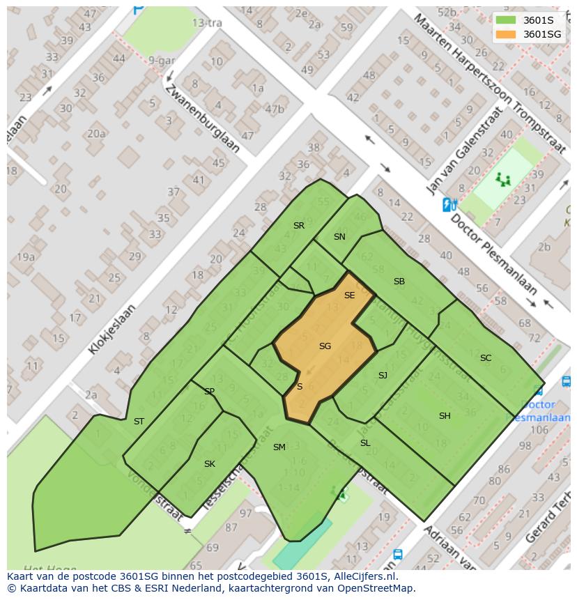 Afbeelding van het postcodegebied 3601 SG op de kaart.