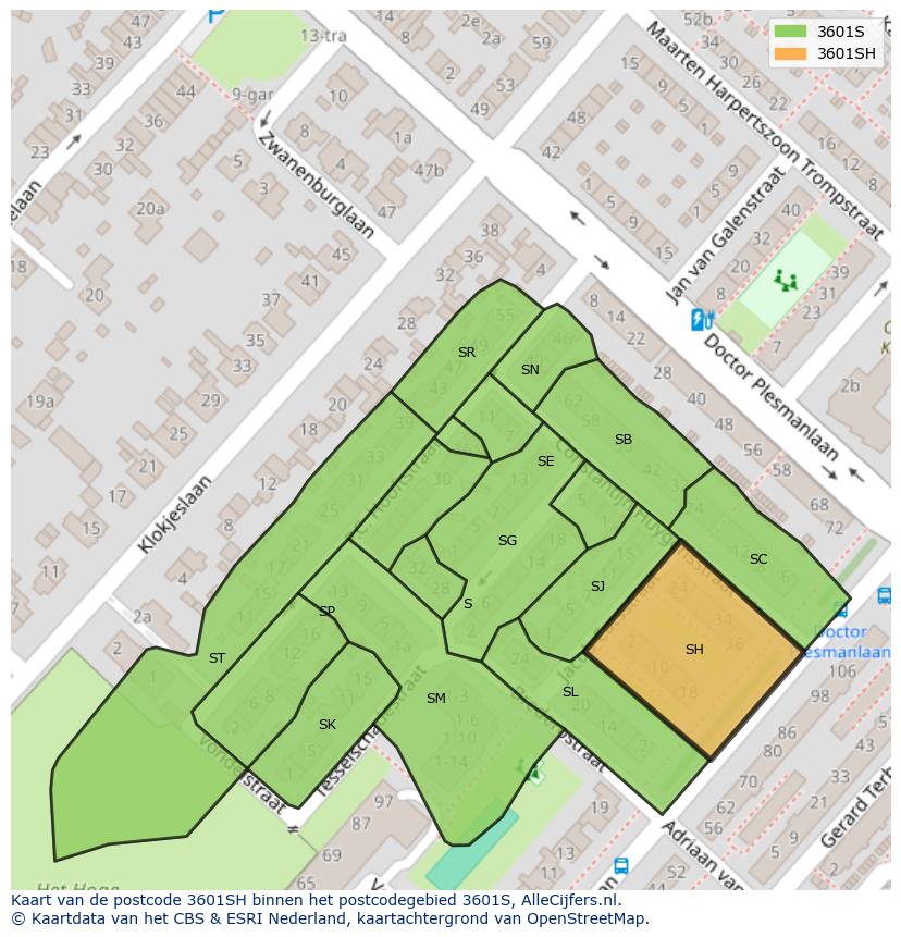 Afbeelding van het postcodegebied 3601 SH op de kaart.
