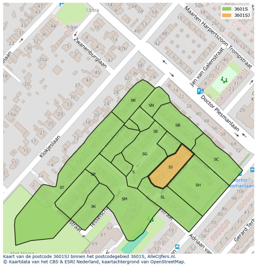 Afbeelding van het postcodegebied 3601 SJ op de kaart.