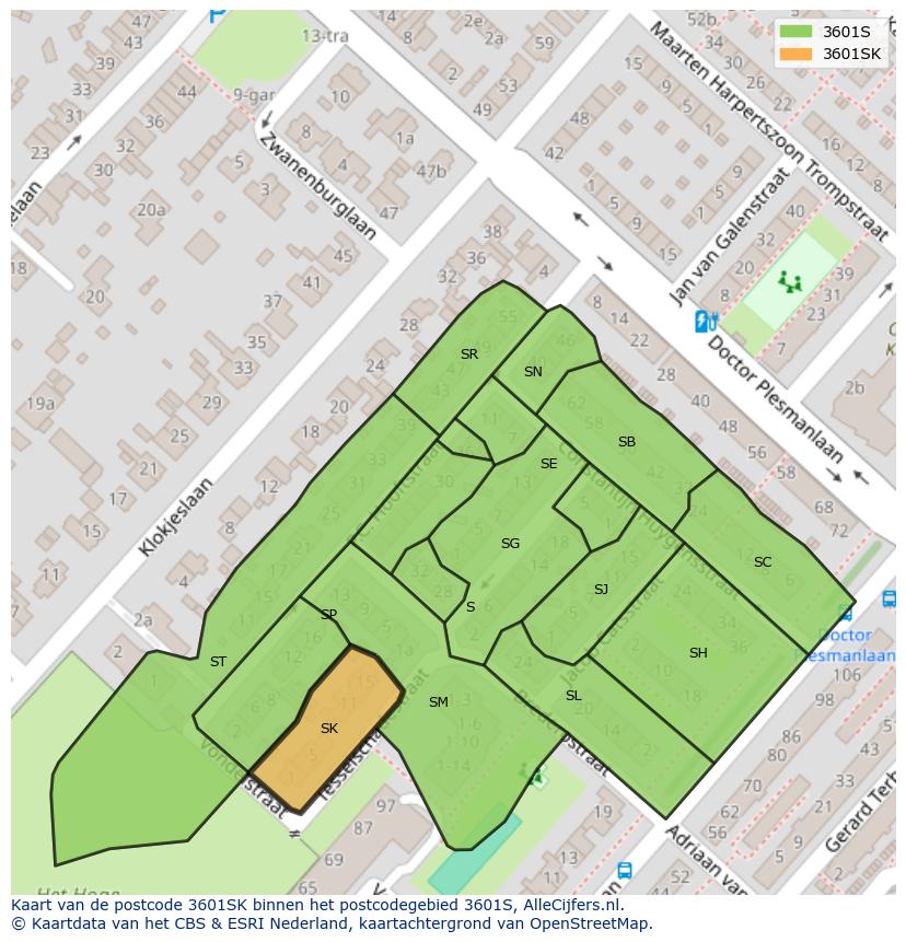 Afbeelding van het postcodegebied 3601 SK op de kaart.