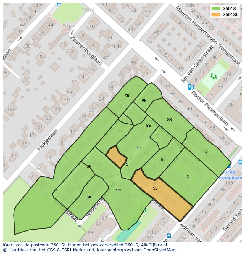 Afbeelding van het postcodegebied 3601 SL op de kaart.