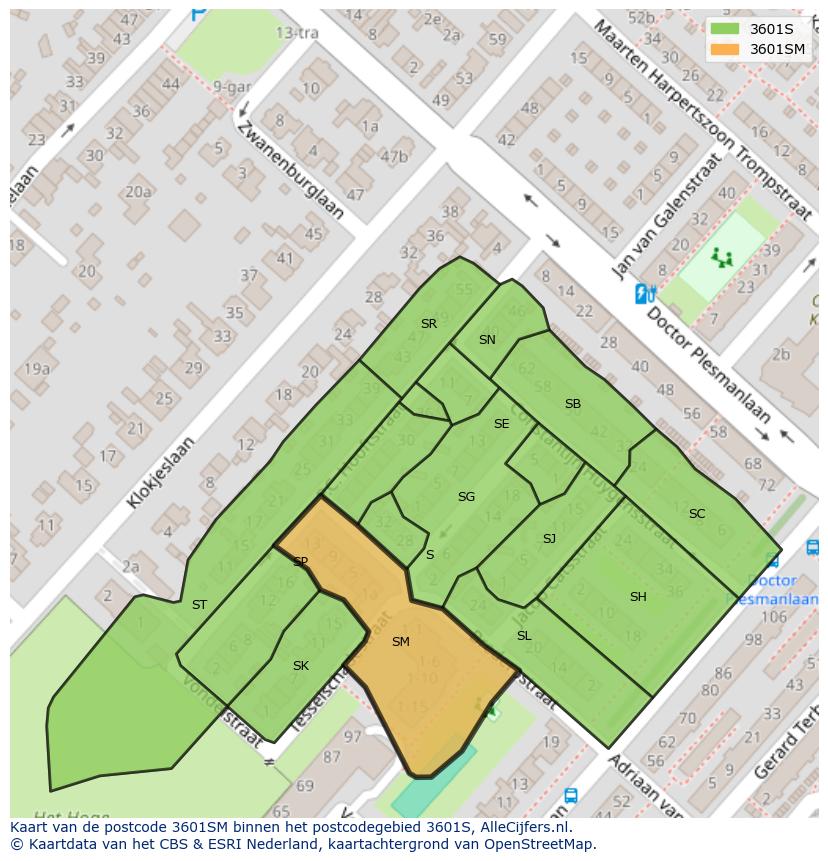 Afbeelding van het postcodegebied 3601 SM op de kaart.