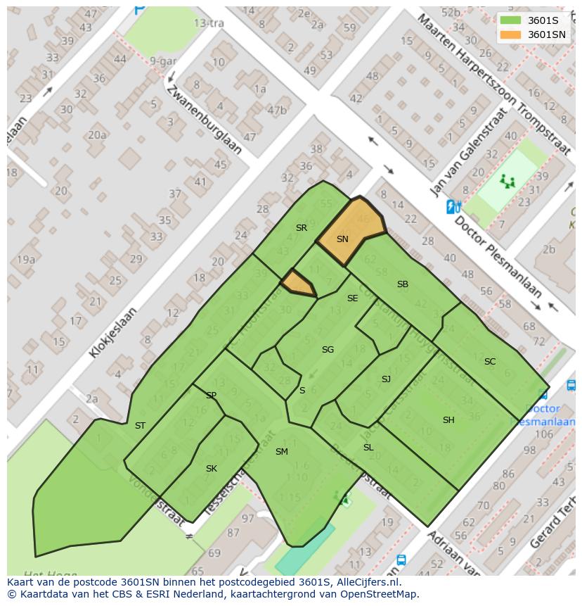 Afbeelding van het postcodegebied 3601 SN op de kaart.