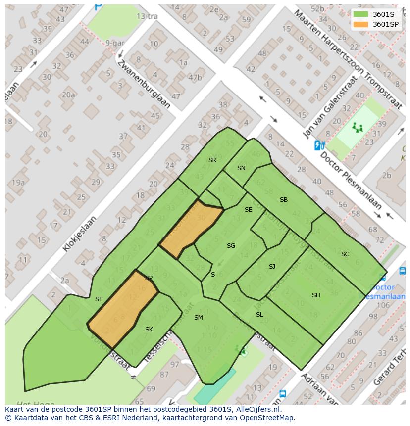 Afbeelding van het postcodegebied 3601 SP op de kaart.