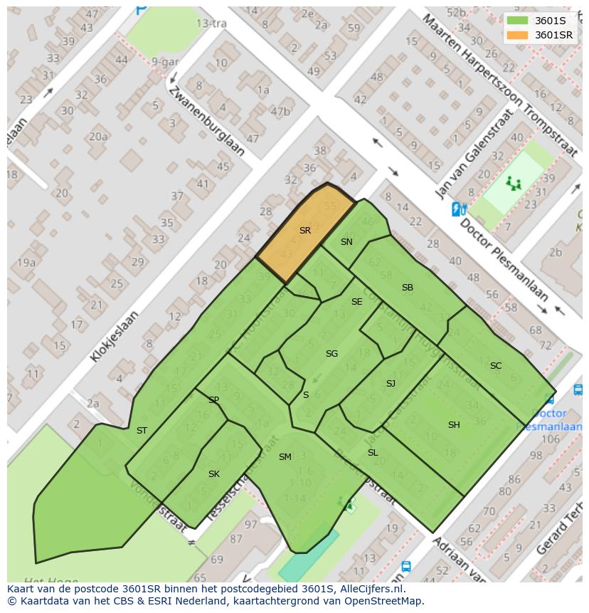 Afbeelding van het postcodegebied 3601 SR op de kaart.