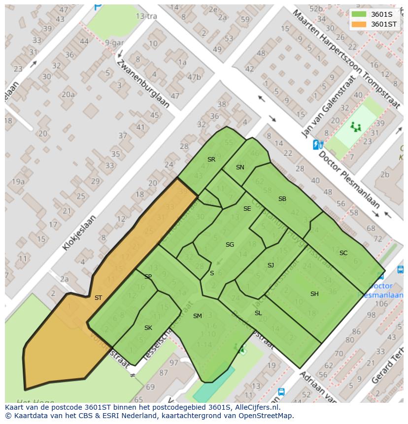 Afbeelding van het postcodegebied 3601 ST op de kaart.