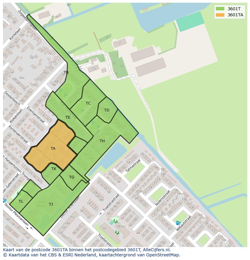 Afbeelding van het postcodegebied 3601 TA op de kaart.