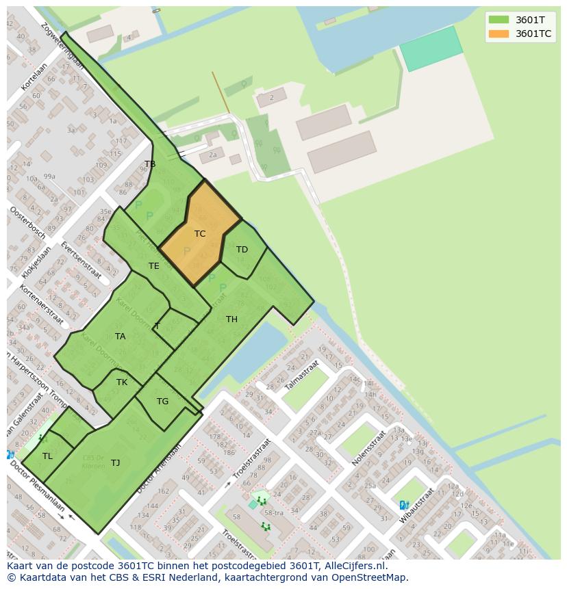Afbeelding van het postcodegebied 3601 TC op de kaart.