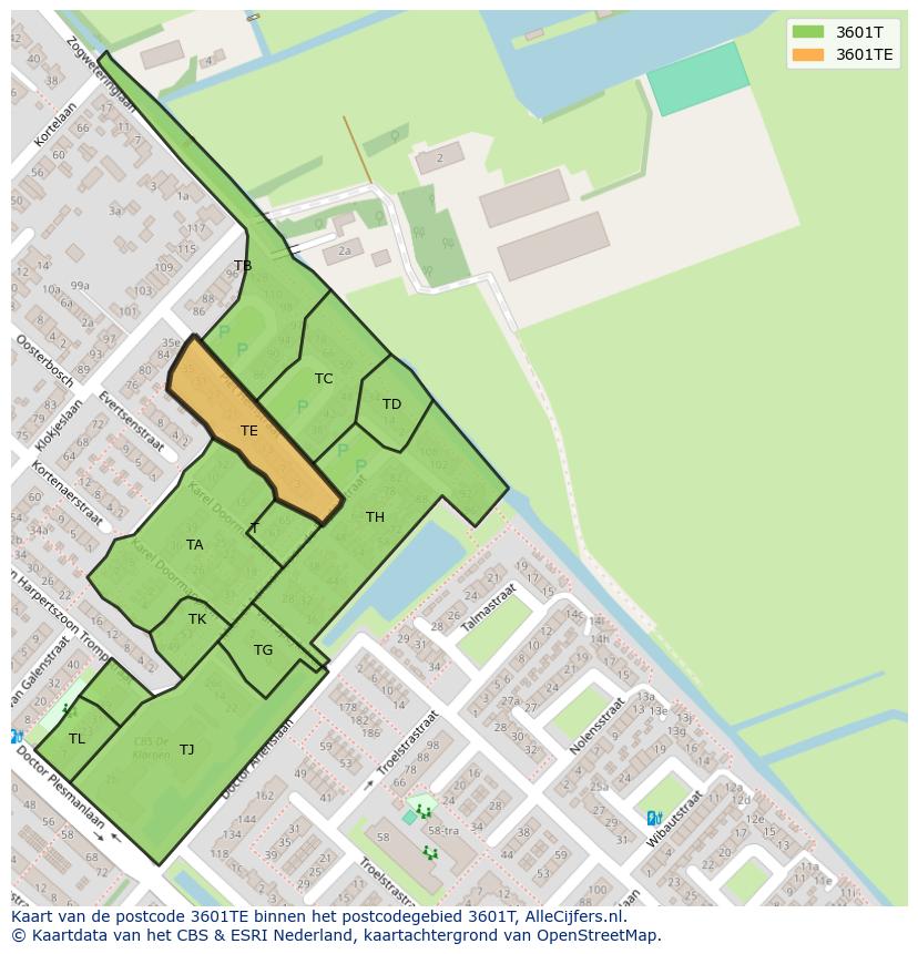 Afbeelding van het postcodegebied 3601 TE op de kaart.