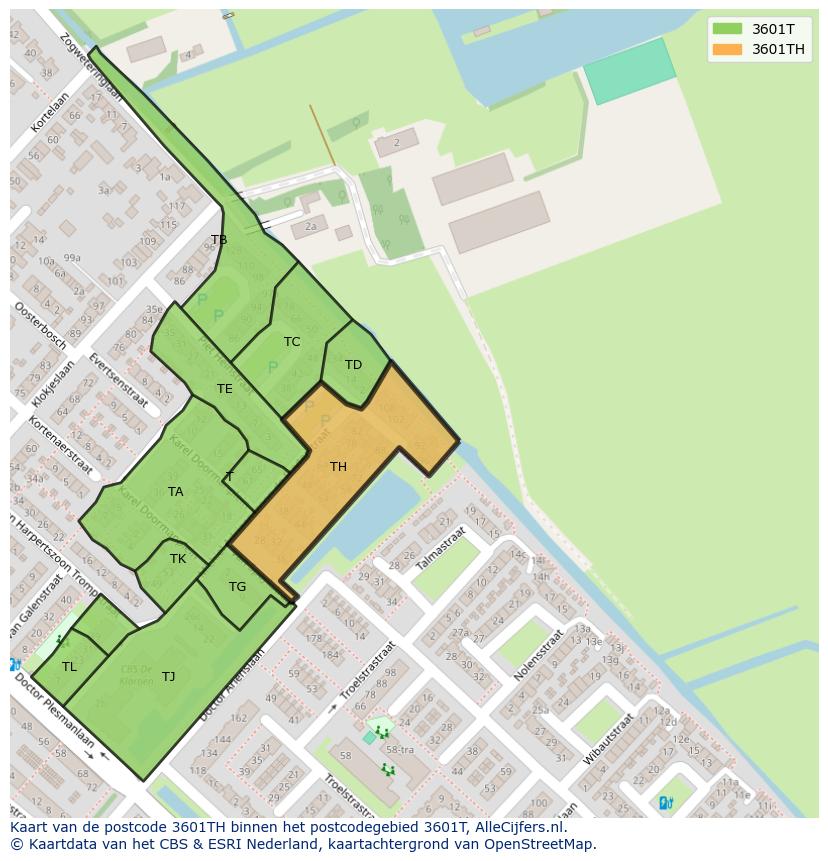 Afbeelding van het postcodegebied 3601 TH op de kaart.