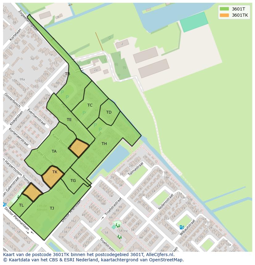 Afbeelding van het postcodegebied 3601 TK op de kaart.