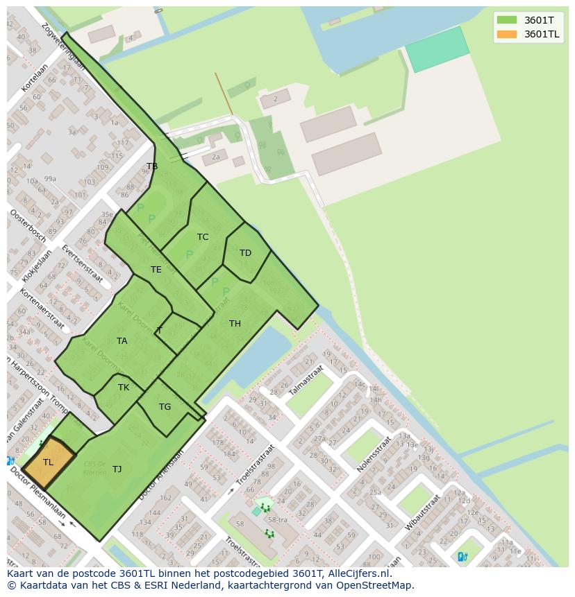 Afbeelding van het postcodegebied 3601 TL op de kaart.