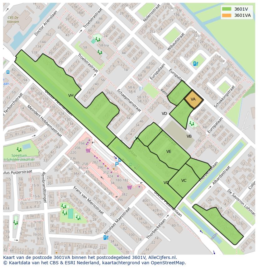 Afbeelding van het postcodegebied 3601 VA op de kaart.