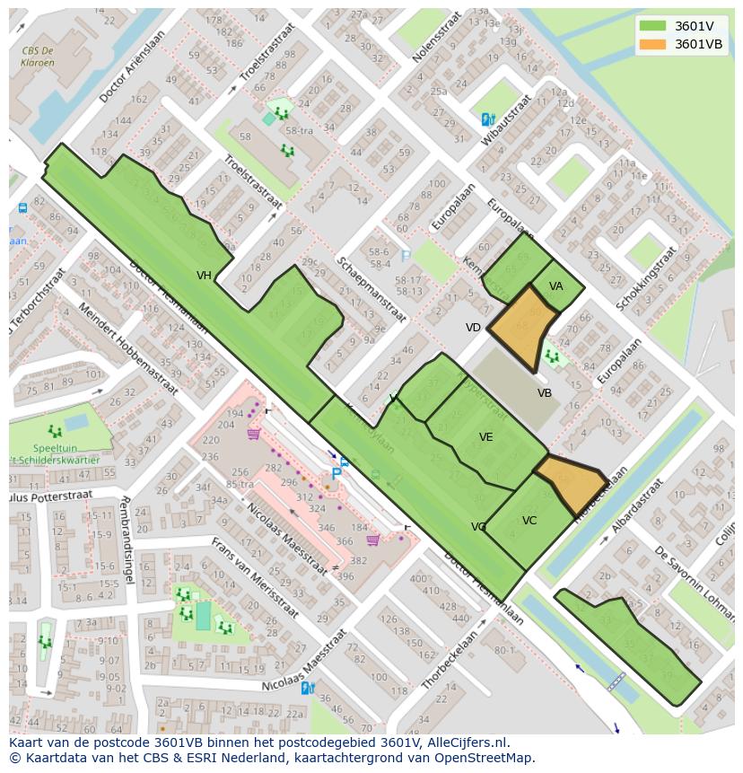 Afbeelding van het postcodegebied 3601 VB op de kaart.