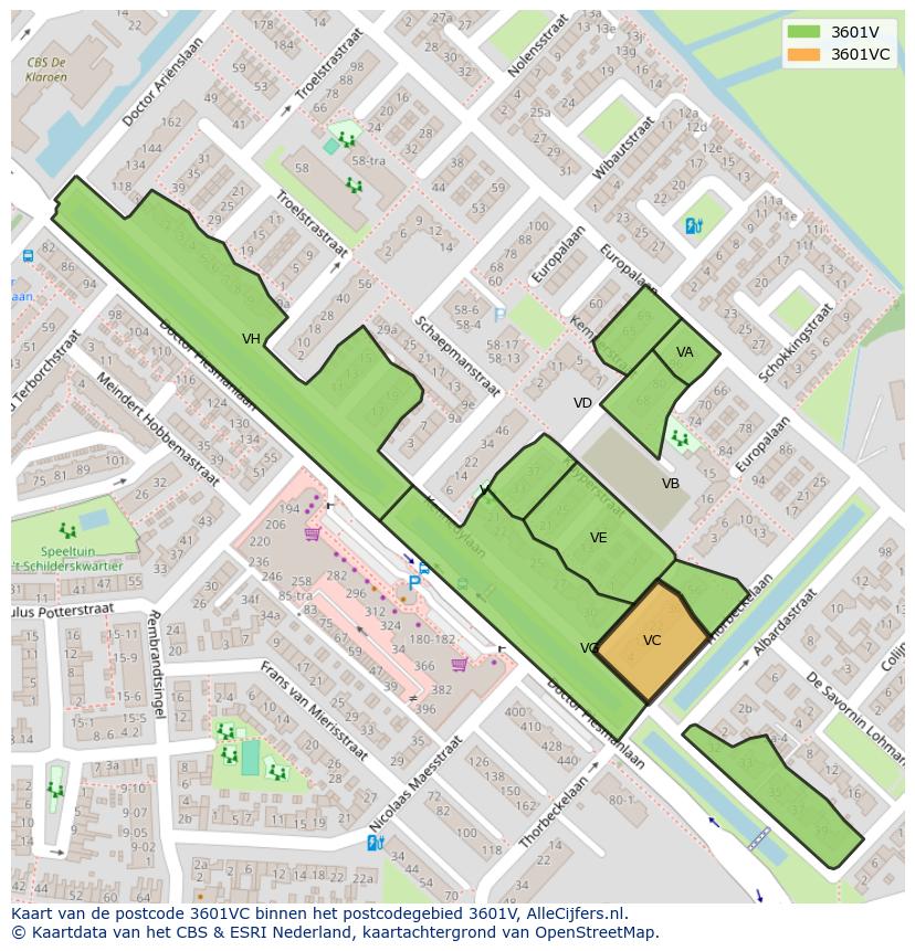 Afbeelding van het postcodegebied 3601 VC op de kaart.