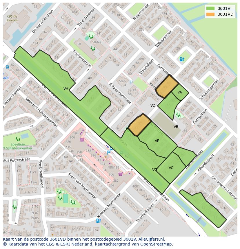 Afbeelding van het postcodegebied 3601 VD op de kaart.