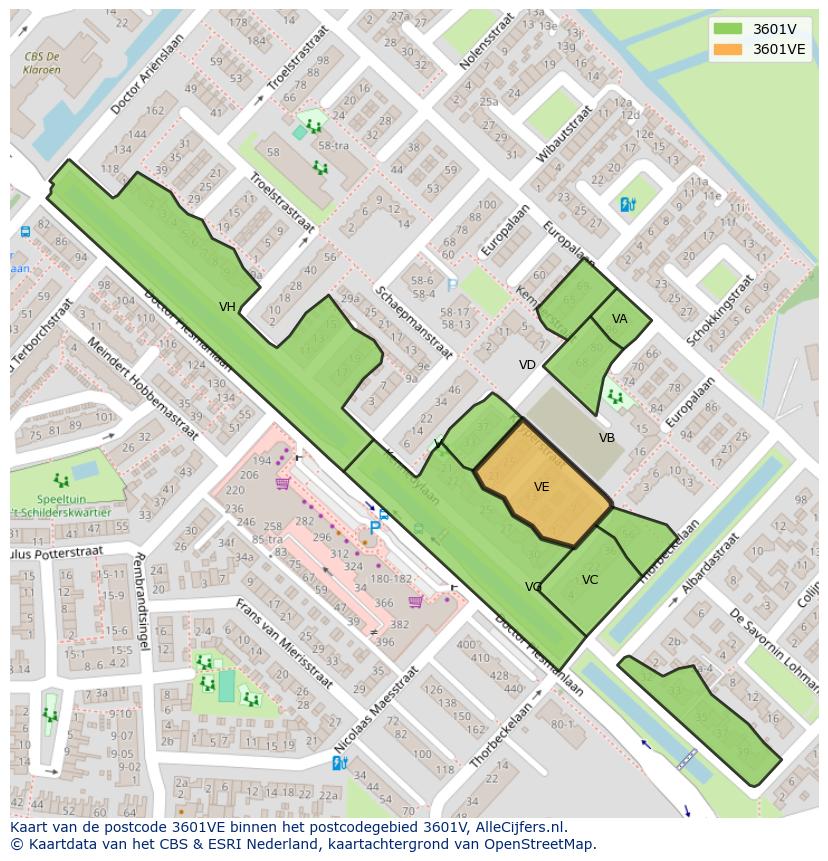 Afbeelding van het postcodegebied 3601 VE op de kaart.