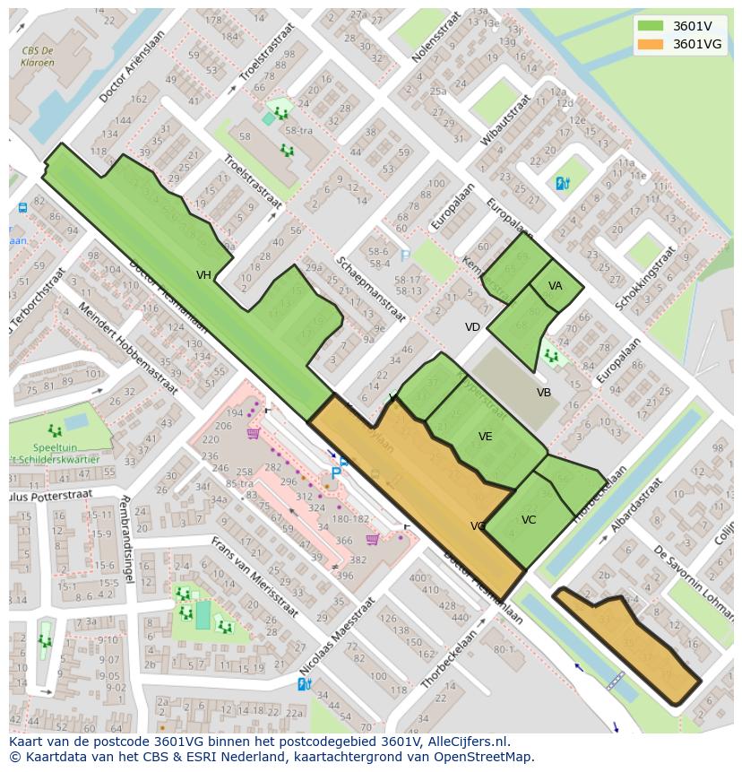 Afbeelding van het postcodegebied 3601 VG op de kaart.