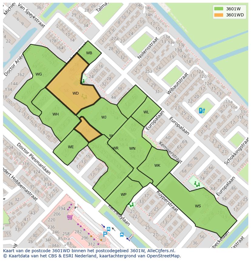 Afbeelding van het postcodegebied 3601 WD op de kaart.