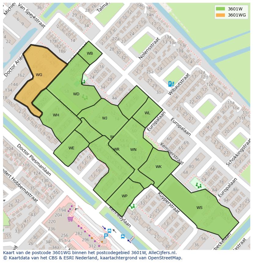 Afbeelding van het postcodegebied 3601 WG op de kaart.